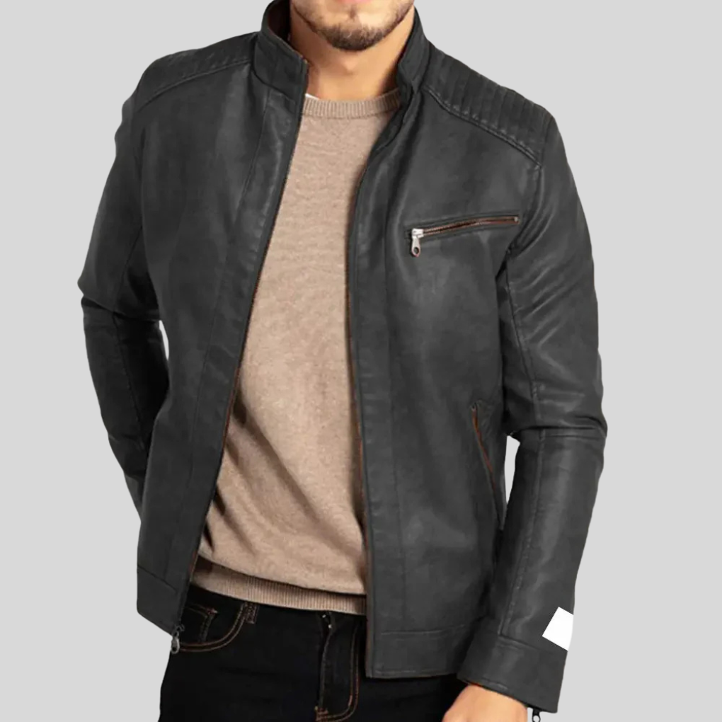 Lucas | Men's Leather Biker Jacket with Stand Collar