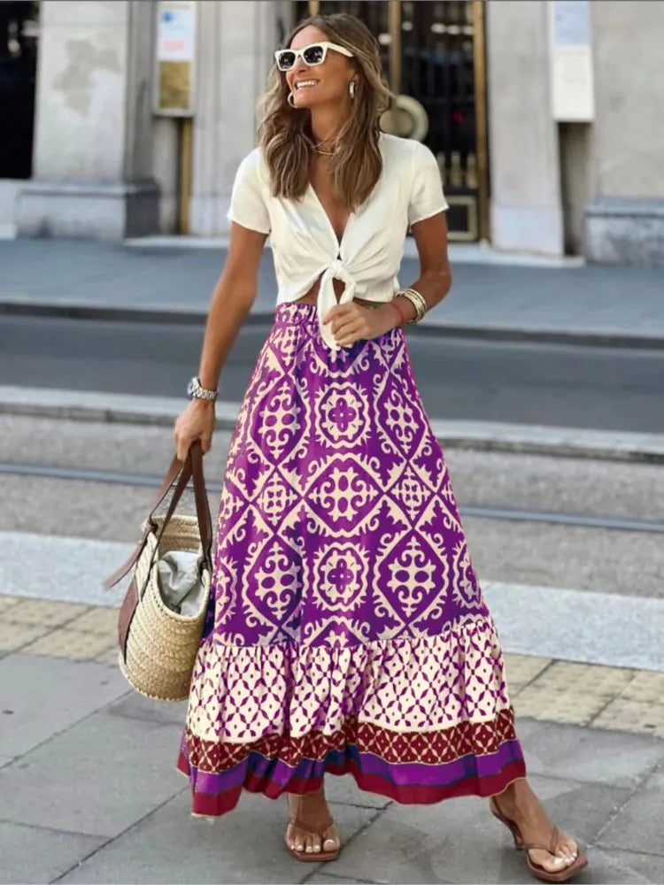 Calista | Boho Floral Tiered Maxi Skirt