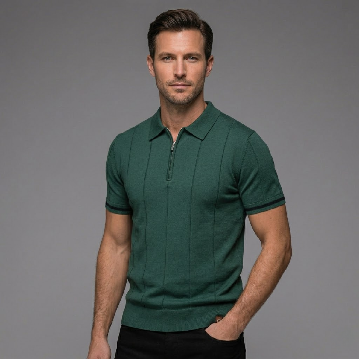 Ashton | Men's Knit Short Sleeve Quarter Zip Polo Shirt
