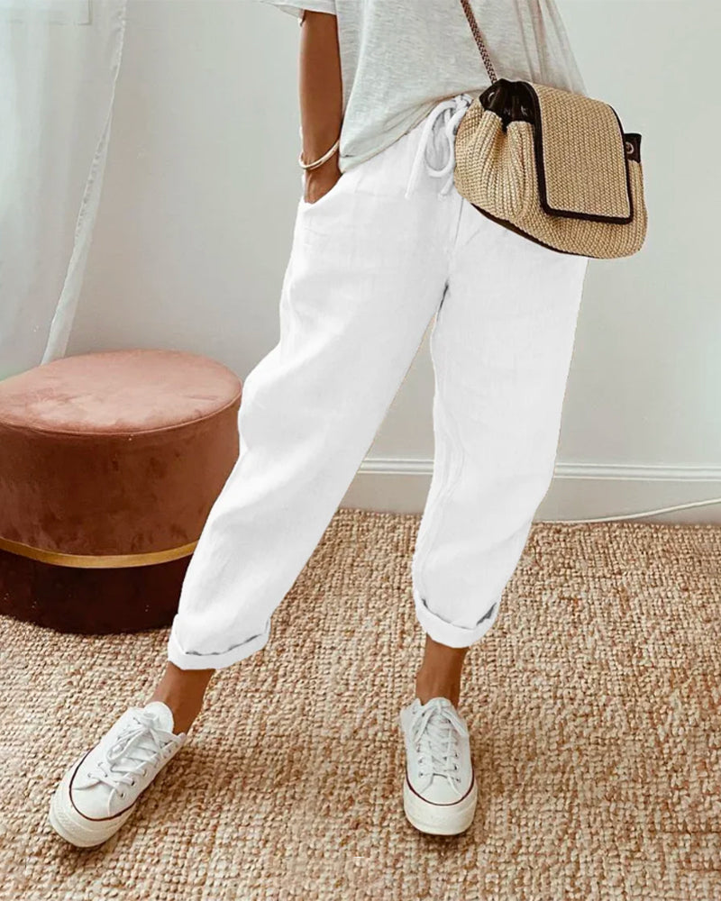 Elowyn | Relaxed Fit Linen Drawstring Trousers