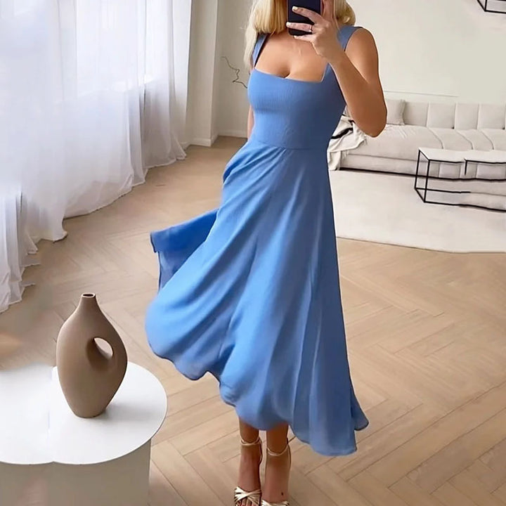 Hannah | Elegant Square Neck Sleeveless A-Line Midi Dress