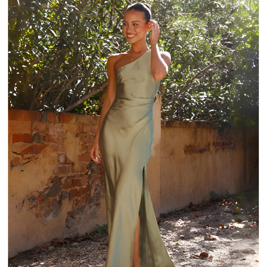 Seraphina | One Shoulder Satin Side Slit Maxi Dress