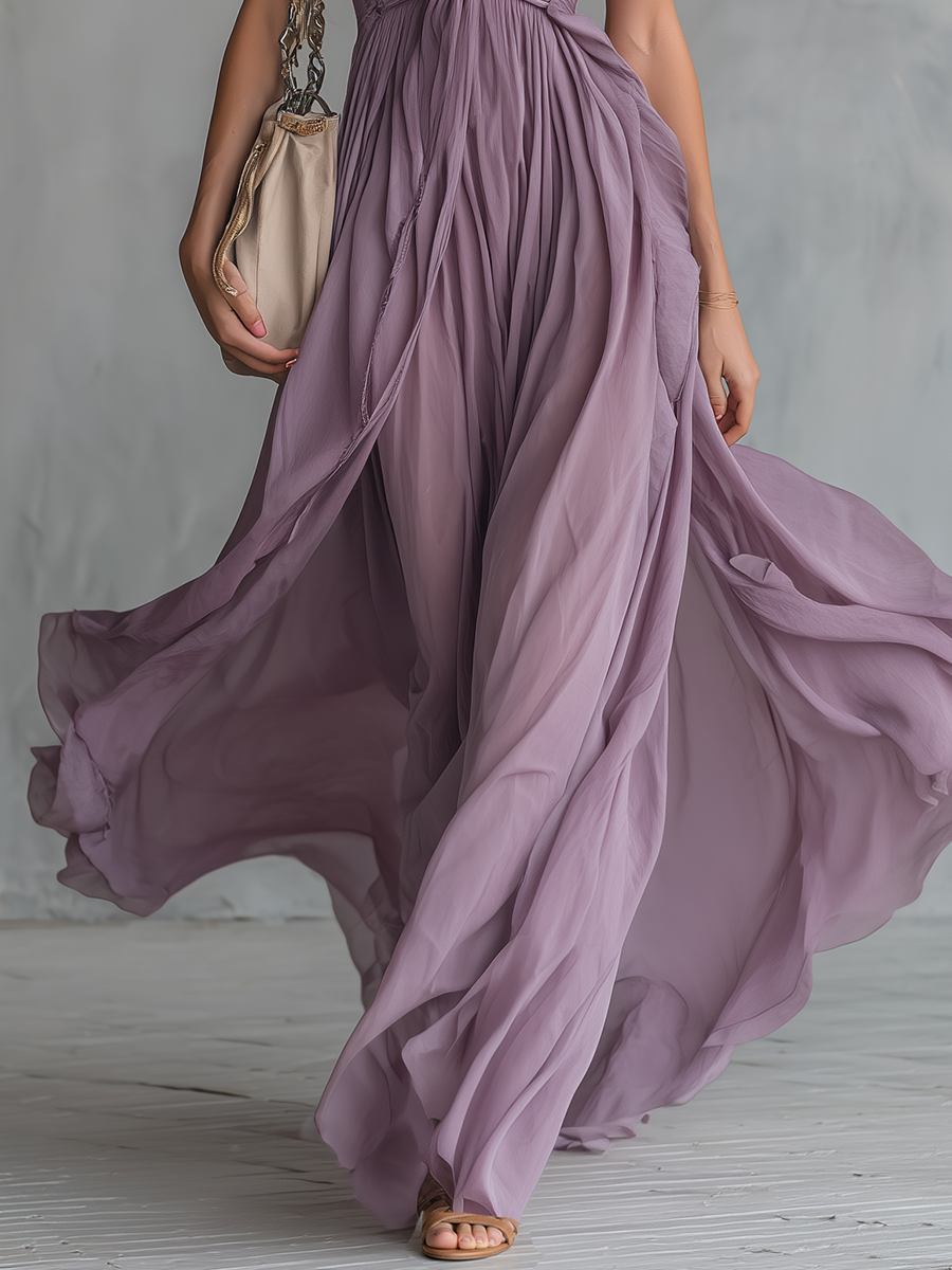 Amara | Chiffon Halter Deep V Neck Backless Maxi Dress