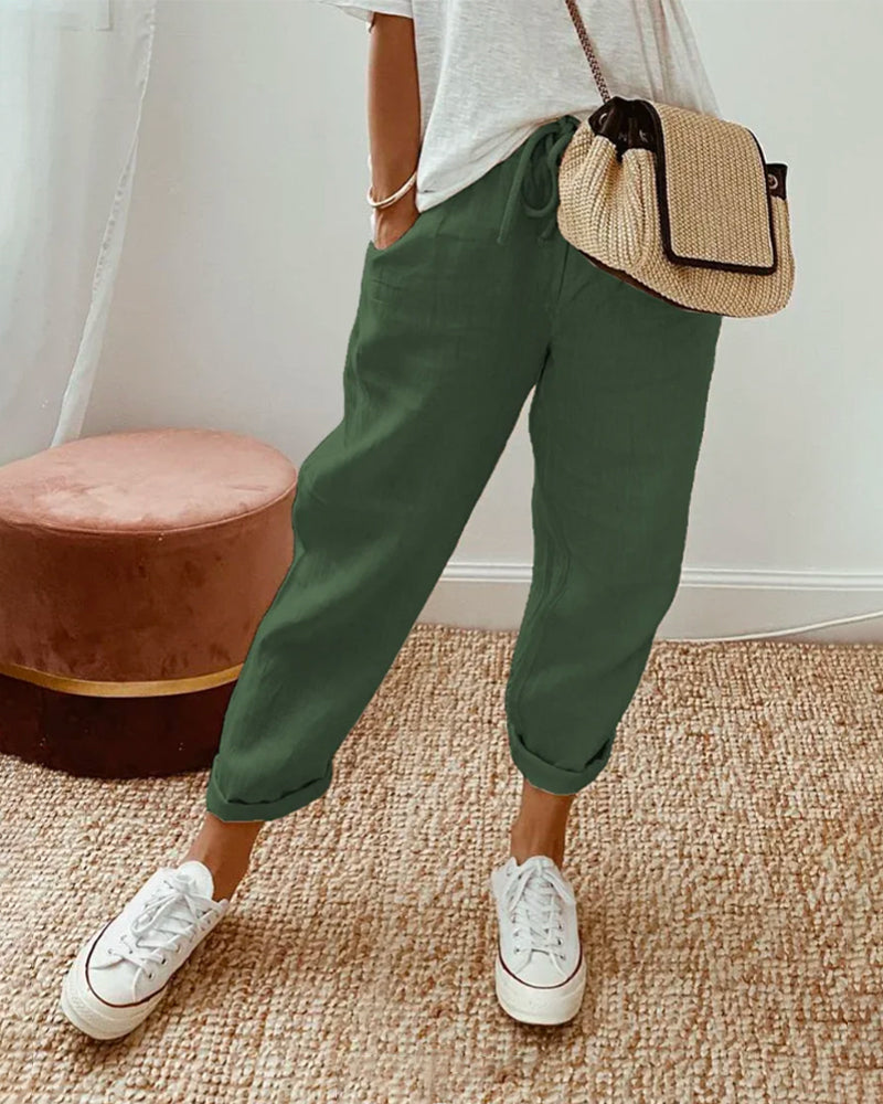 Elowyn | Relaxed Fit Linen Drawstring Trousers