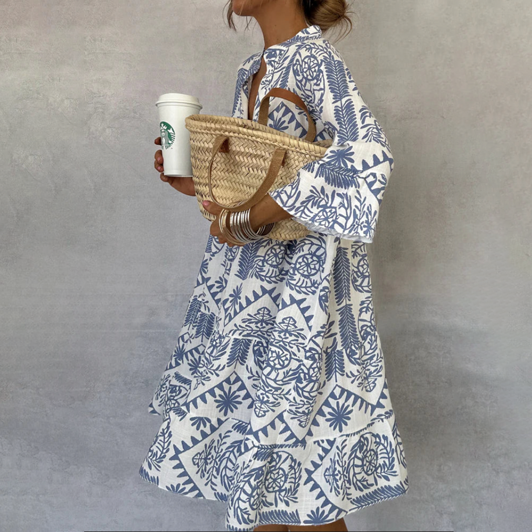 Maelle | Boho Floral Print V Neck Beach Kaftan Maxi Dress