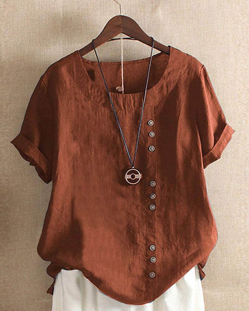 Beatrice | Women's Linen Button Detail Short Sleeve Blouse