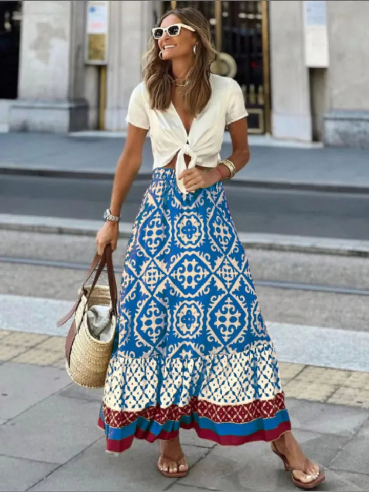 Calista | Boho Floral Tiered Maxi Skirt