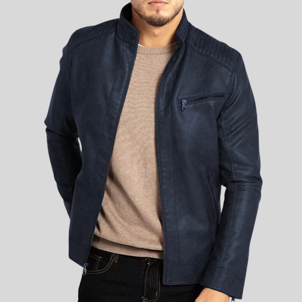 Lucas | Men's Leather Biker Jacket with Stand Collar