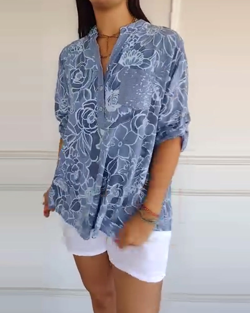 Rowella | Floral Print V Neck Short Sleeve Blouse