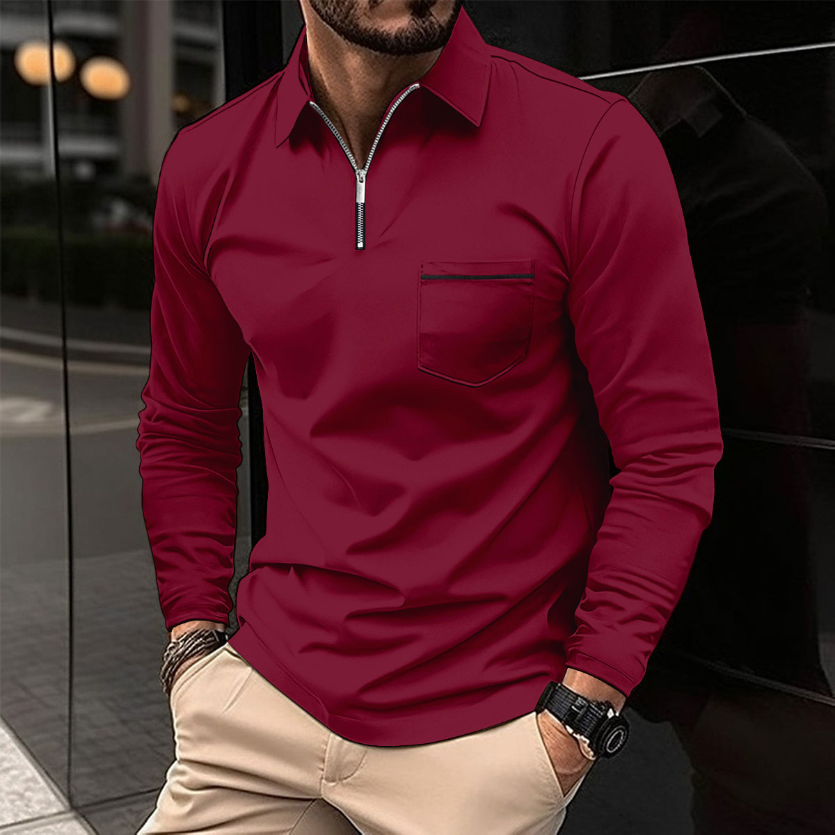 Jeremiah | Men's Long Sleeve Quarter Zip Polo Shirt
