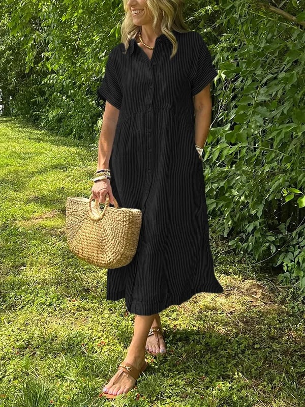 Uma | Striped Linen Shirt Dress with Collar Neckline