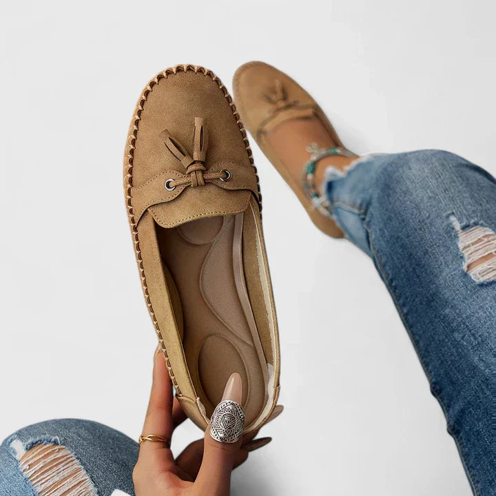 Selene | Women's Suede Bow Detail Flat Slip On Loafers