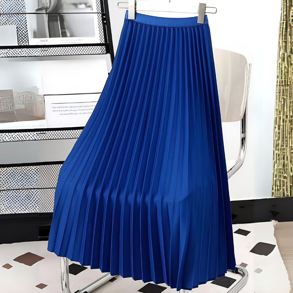 Sevara | High-Waist Pleated Satin Midi Skirt