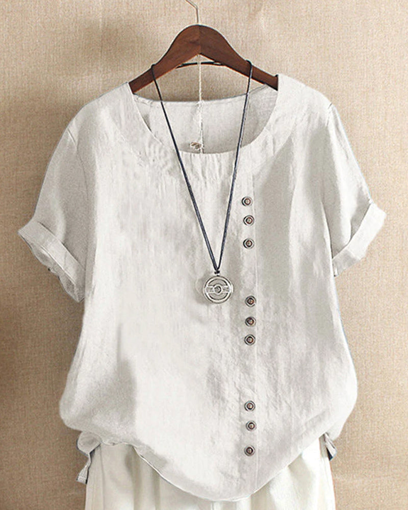 Beatrice | Women's Linen Button Detail Short Sleeve Blouse