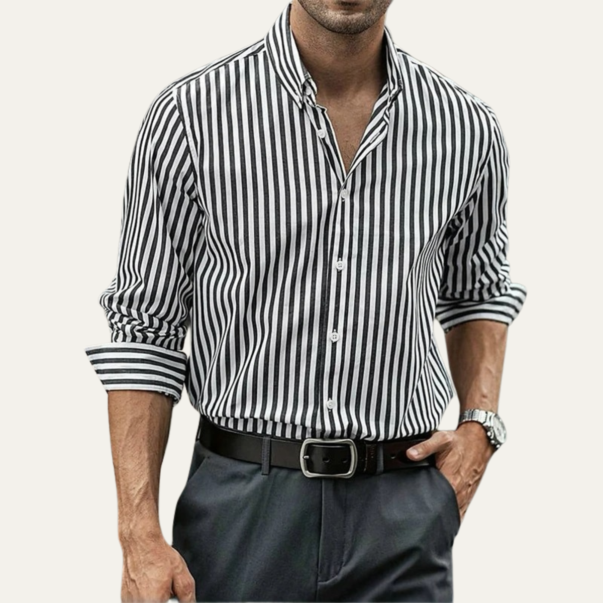 Asheville | Men's Striped Long Sleeve Button Up Shirt