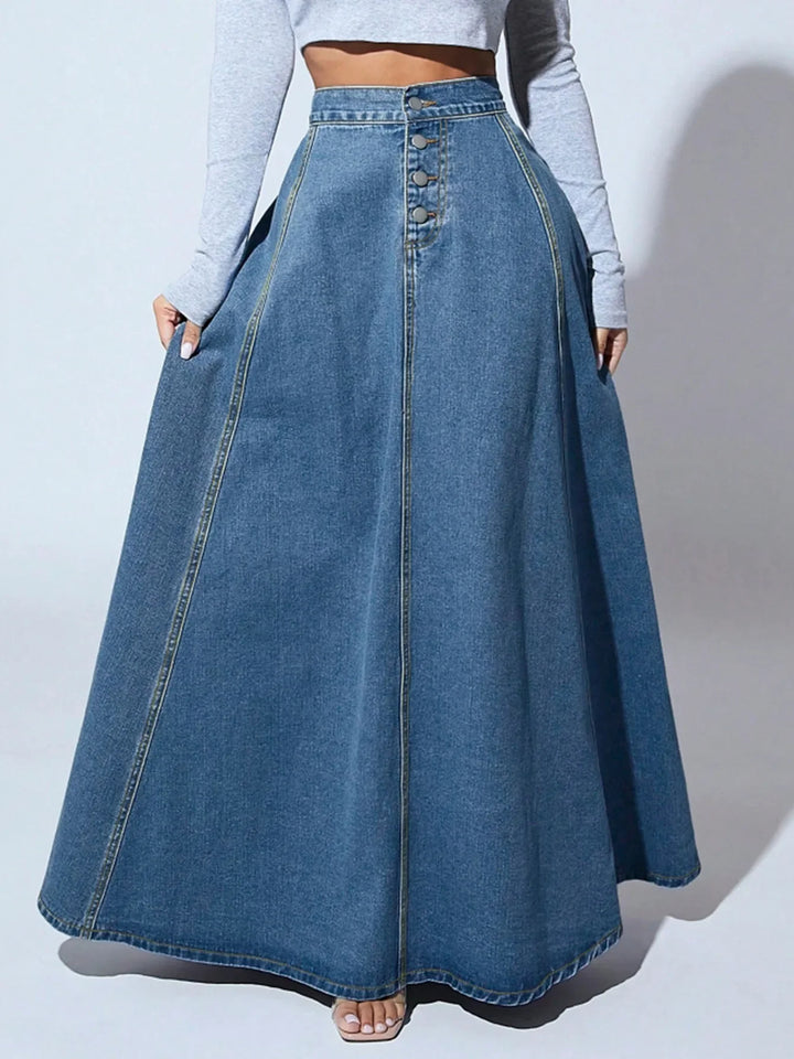 Soleia | High-Waist A-Line Denim Maxi Skirt