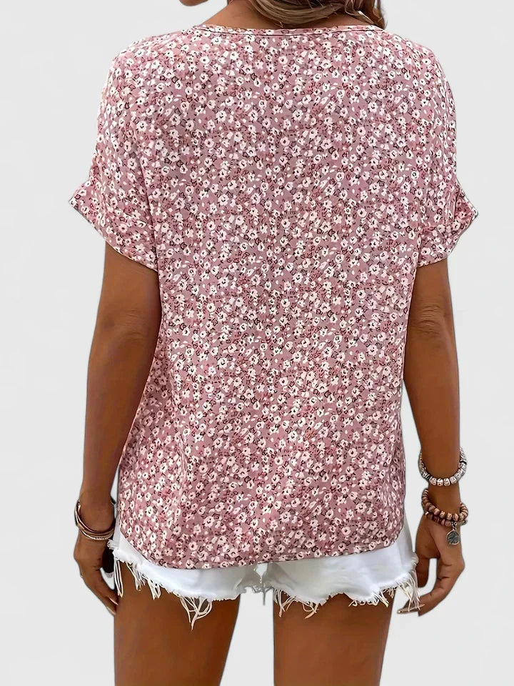 Faylora | Stylish Floral Button Down Short Sleeve Blouse
