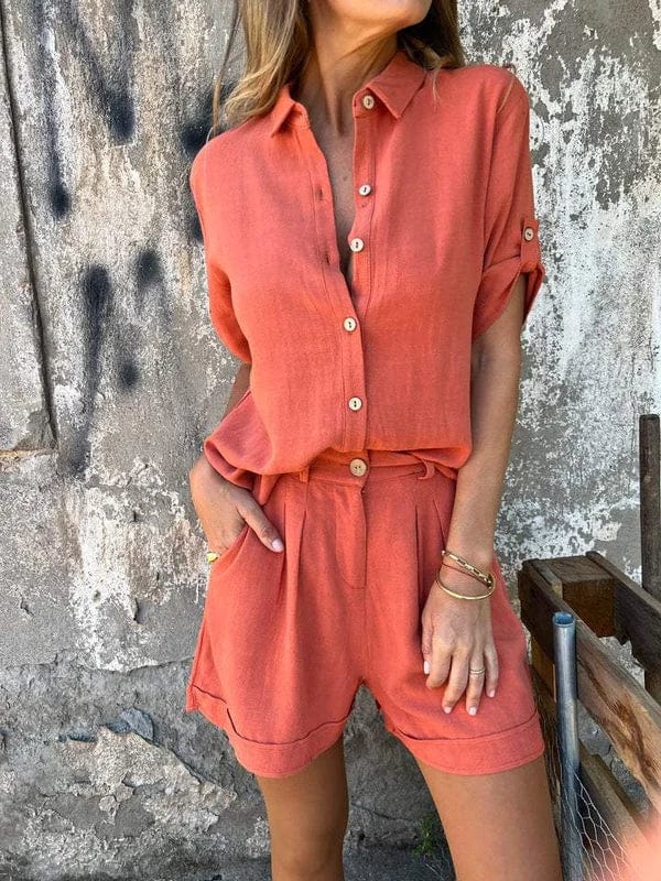 Dixie | Relaxed Linen Button-Down Shirt & Cuffed Shorts Two-Piece Set