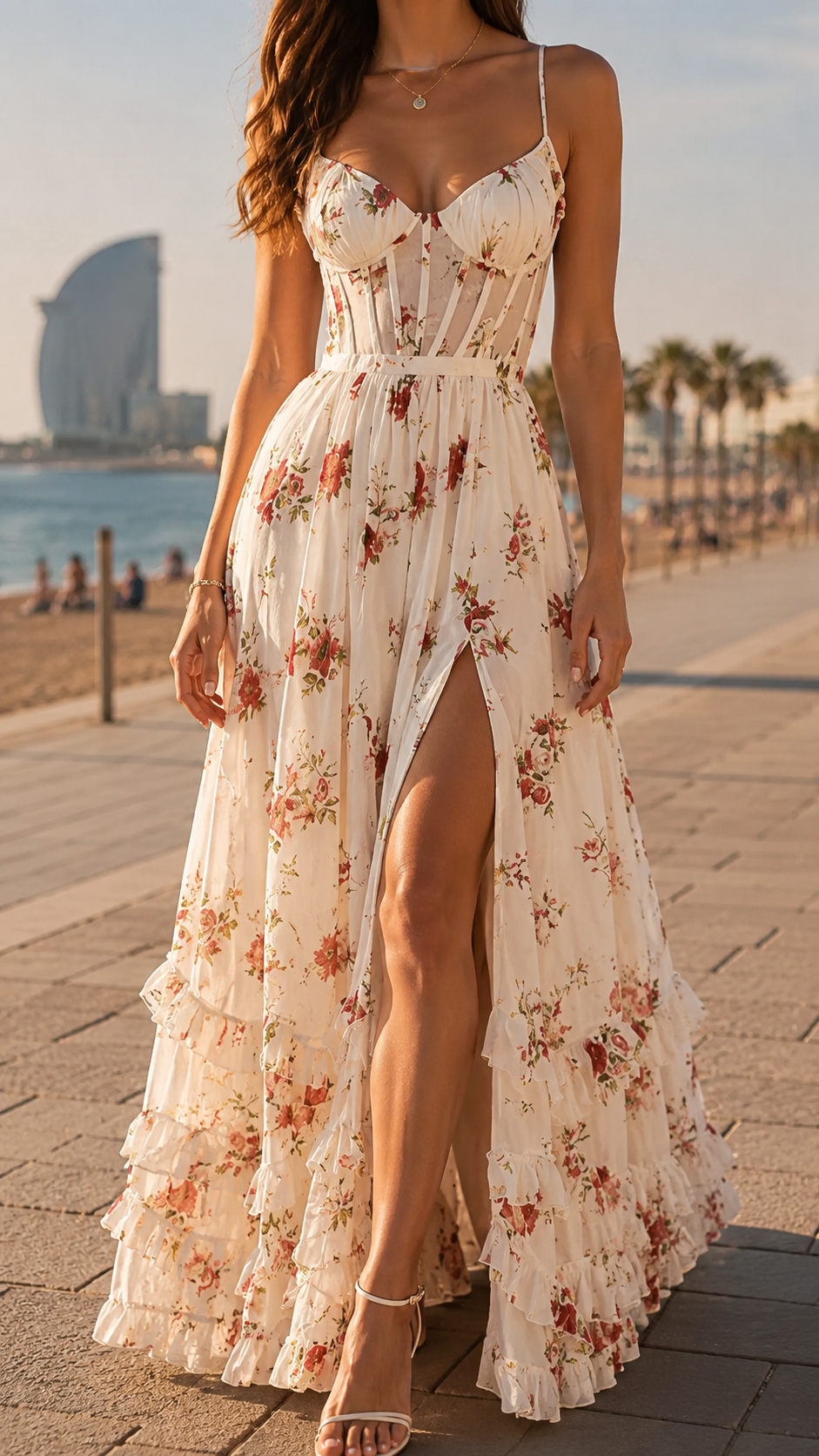 Isabella | Floral Corset Maxi Dress with Side Slit