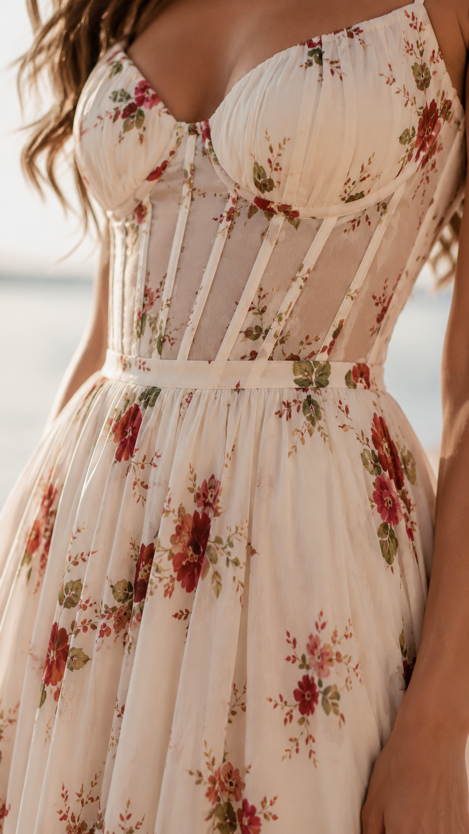 Isabella | Floral Corset Maxi Dress with Side Slit