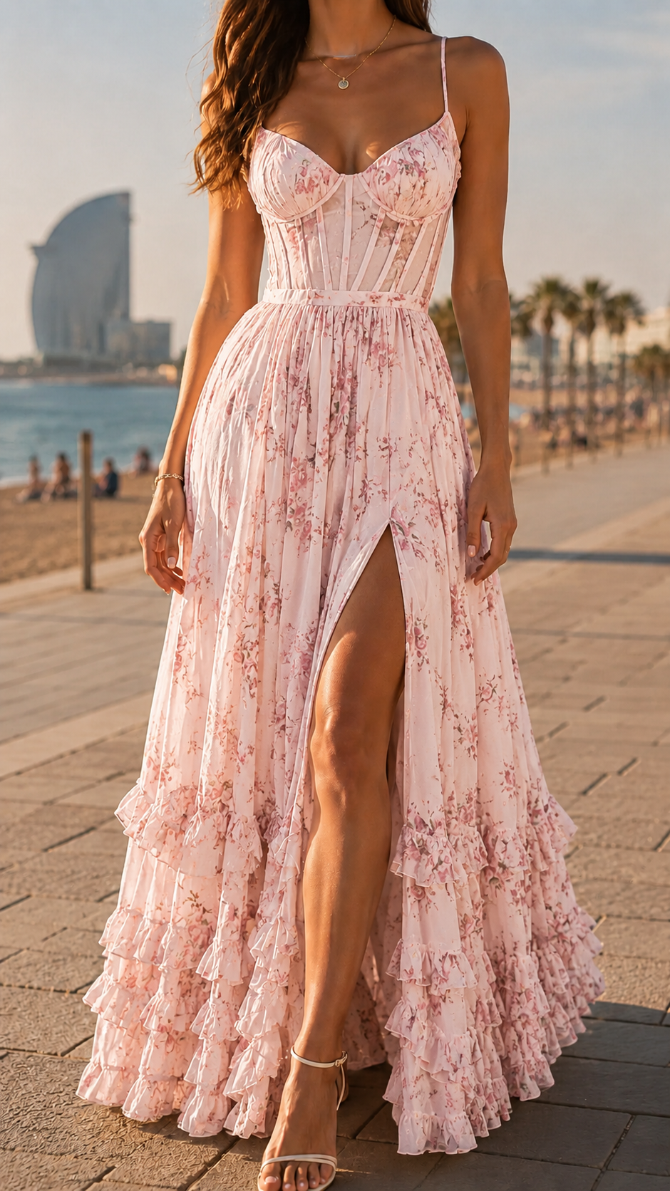 Isabella | Floral Corset Maxi Dress with Side Slit