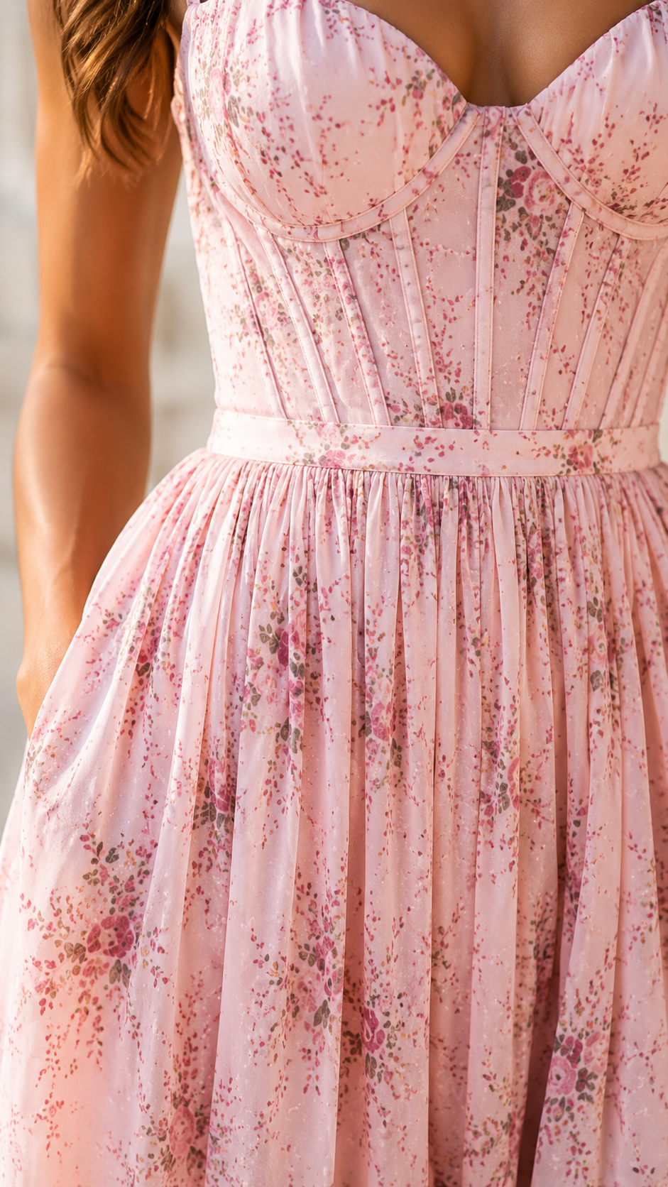 Isabella | Floral Corset Maxi Dress with Side Slit