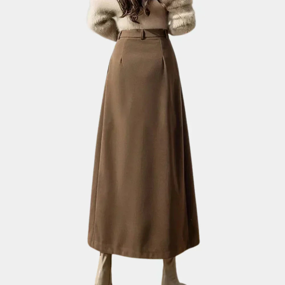 Elaria | High-Waist Pleated A-Line Wool Maxi Skirt
