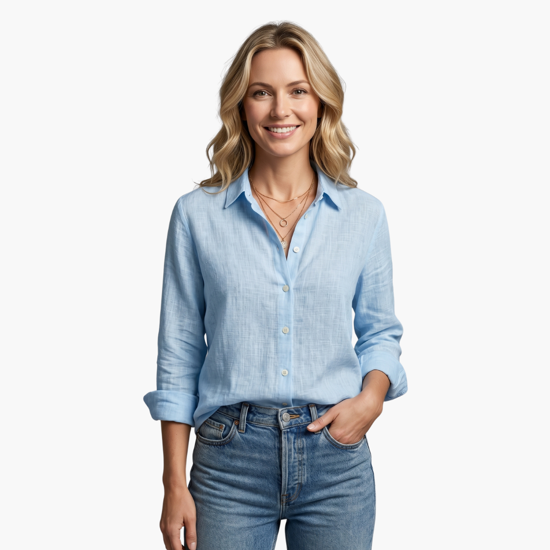 Luneria | Relaxed Linen Button-Down Long Sleeve Blouse