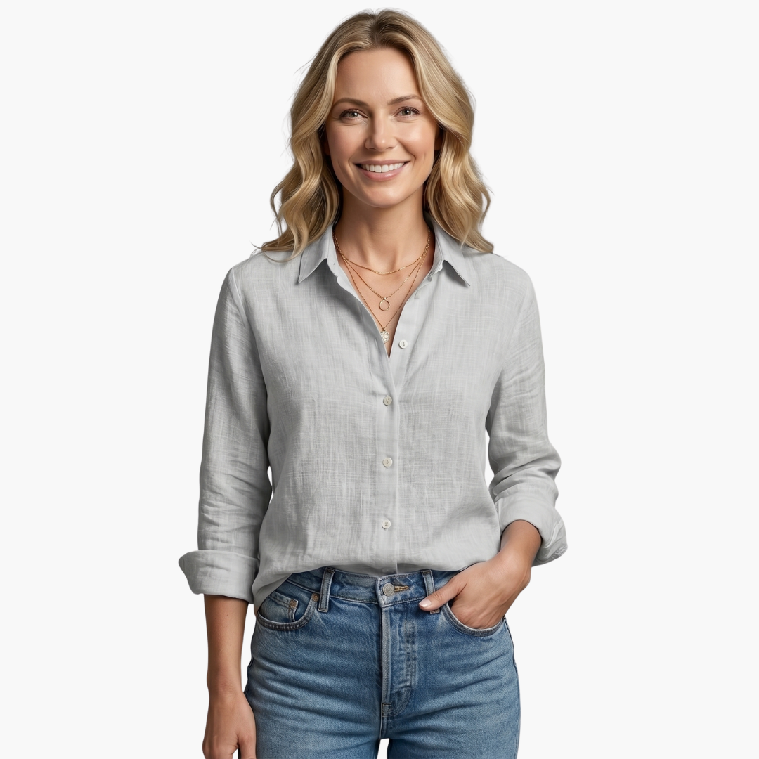 Luneria | Relaxed Linen Button-Down Long Sleeve Blouse