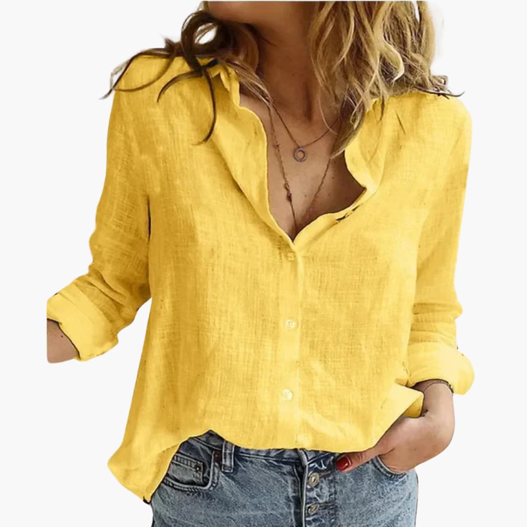 Luneria | Relaxed Linen Button-Down Long Sleeve Blouse
