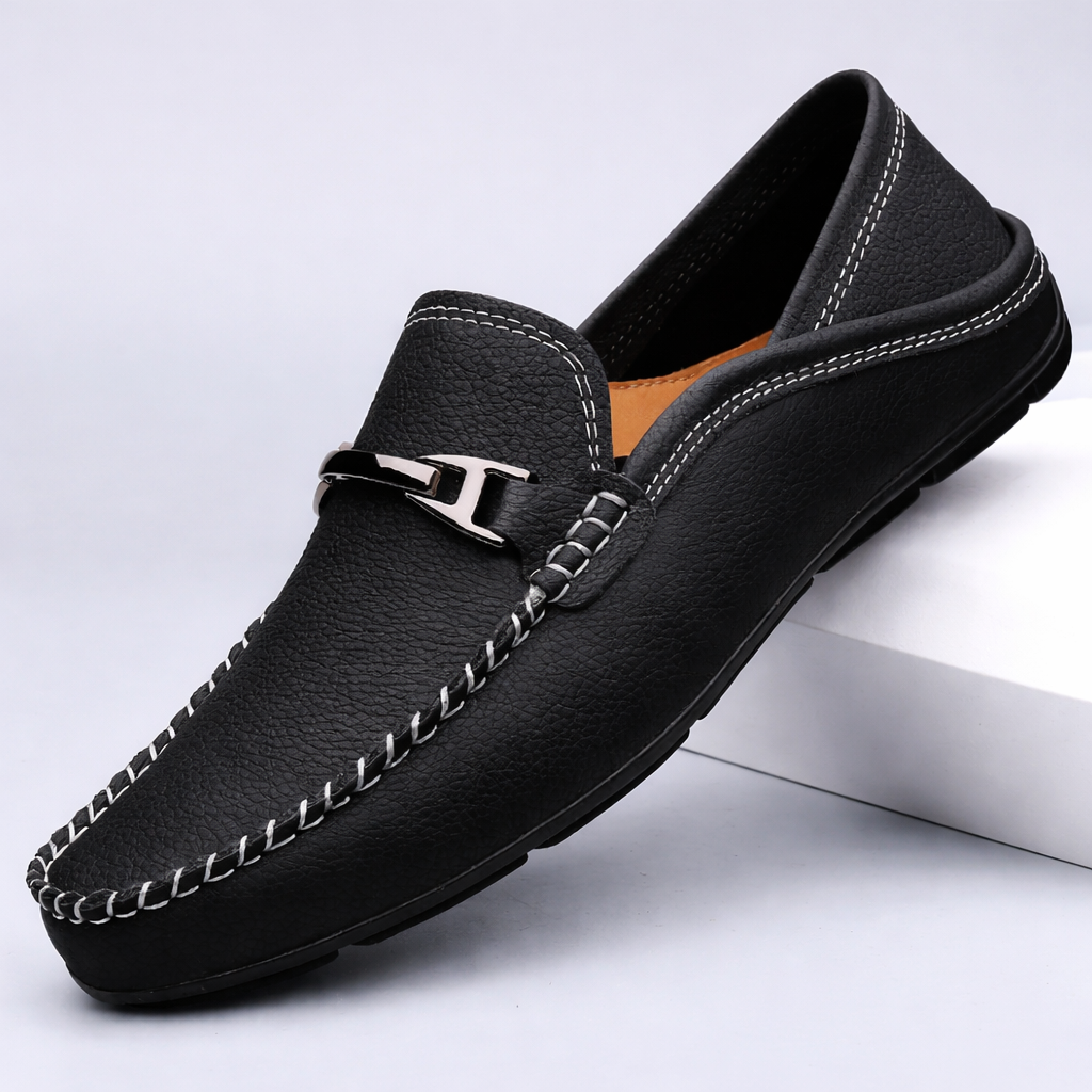 Marco | Men's Leather Metal Buckle Slip On Loafers