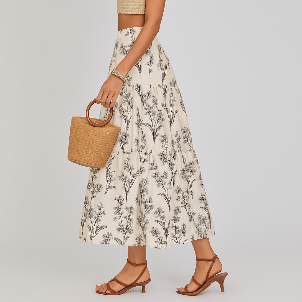 Elowen | Boho Floral Print Tiered Maxi Skirt