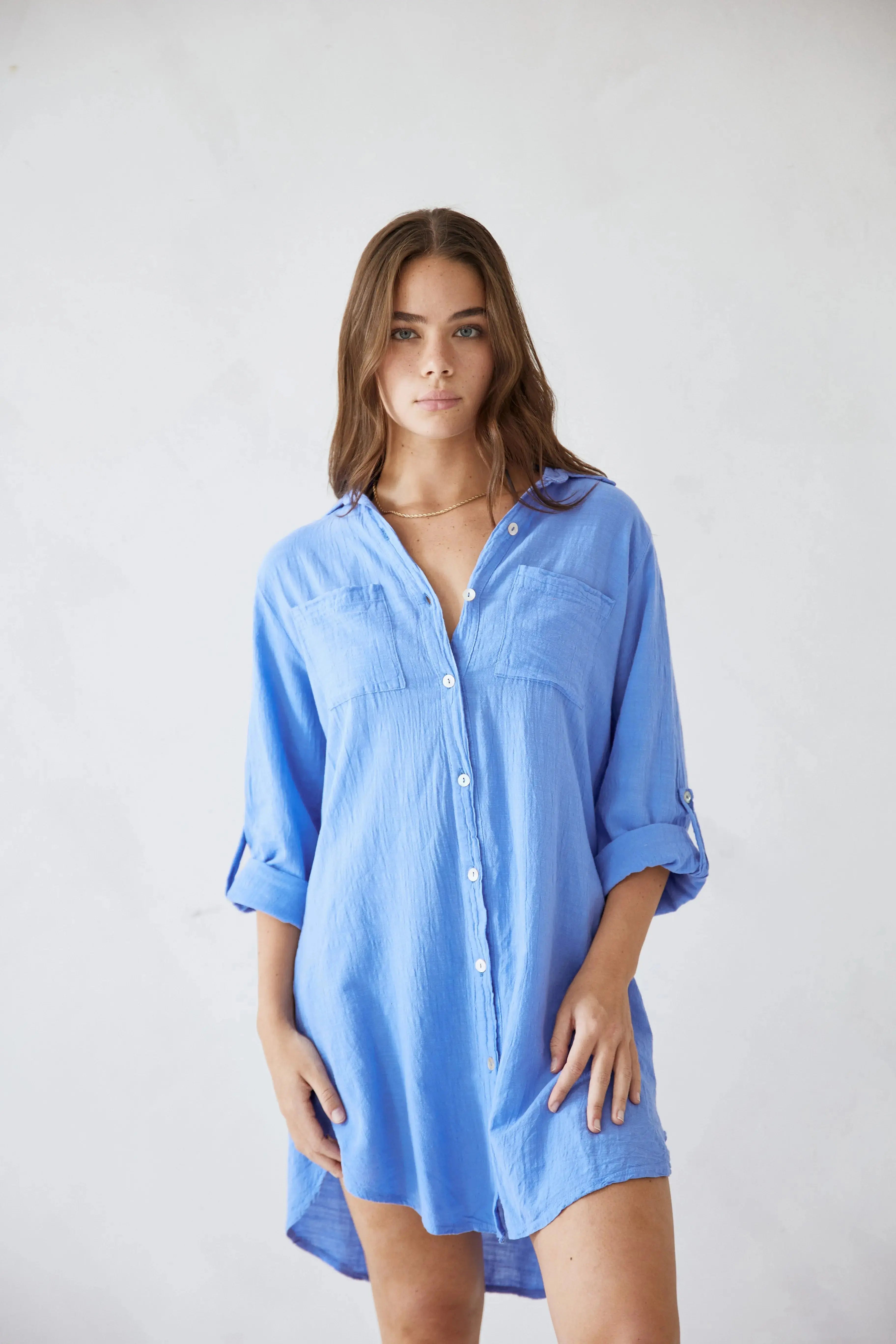 Elaris | Oversized Linen Button Down Mini Shirt Dress