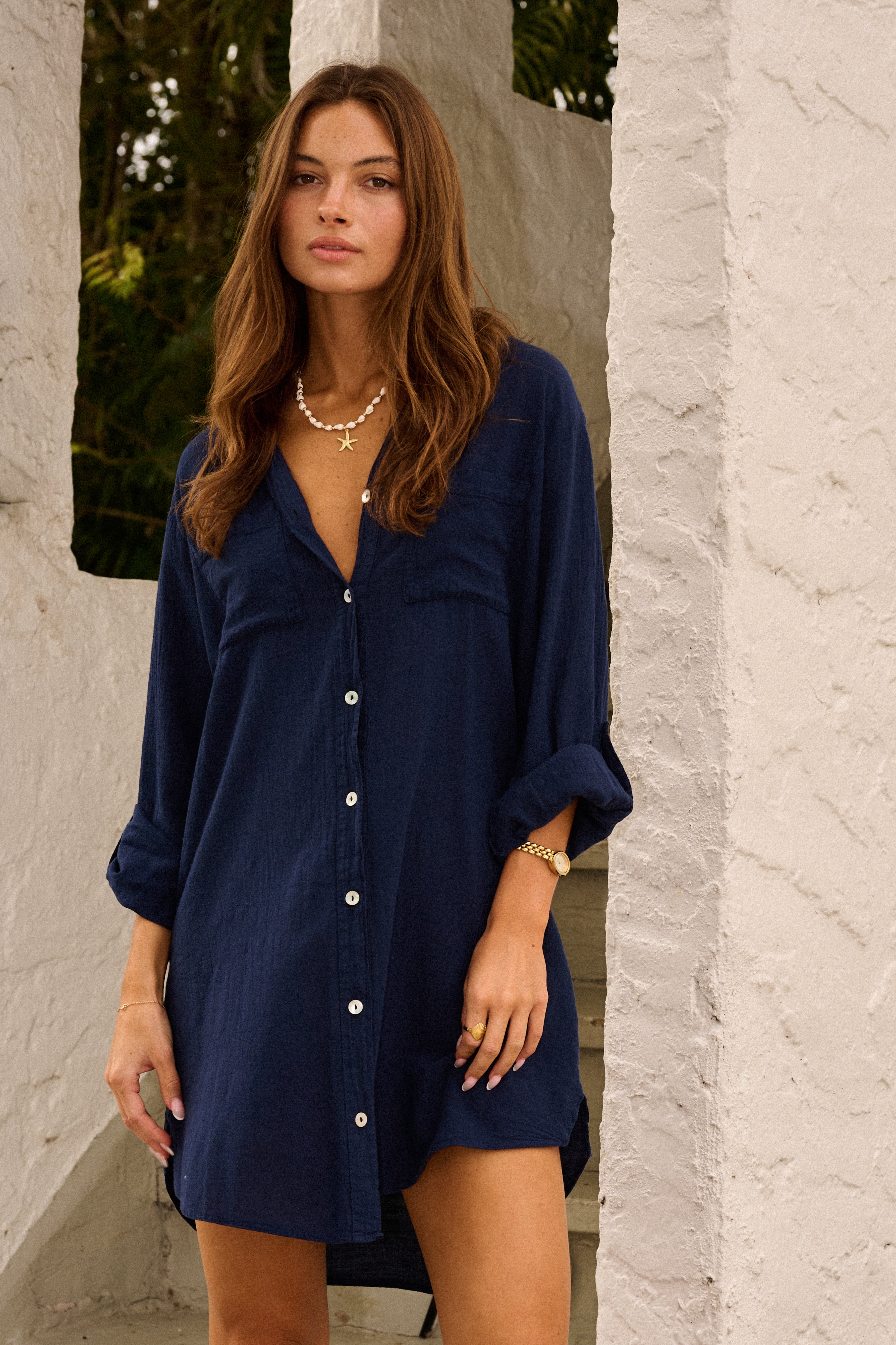 Elaris | Oversized Linen Button Down Mini Shirt Dress