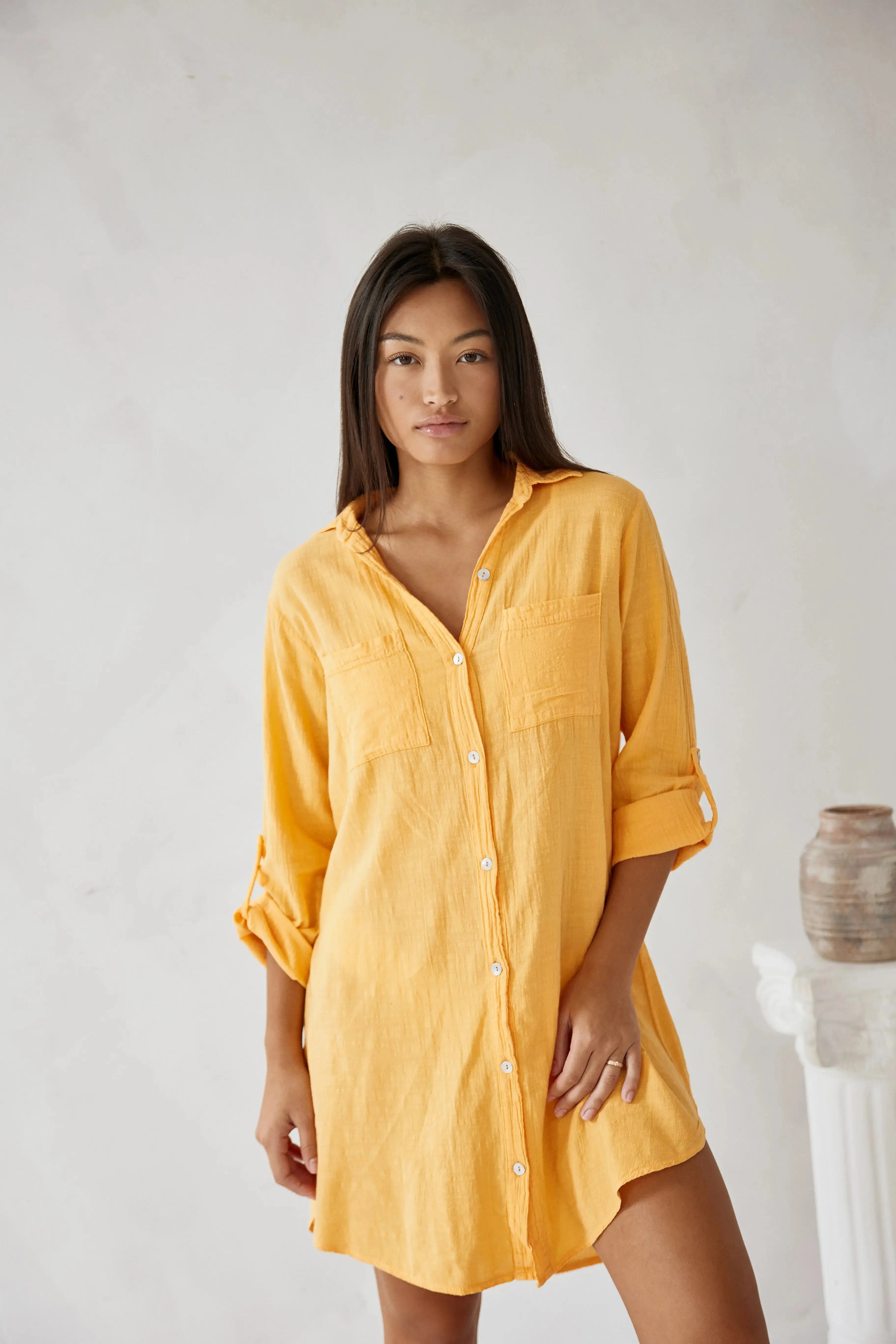 Elaris | Oversized Linen Button Down Mini Shirt Dress