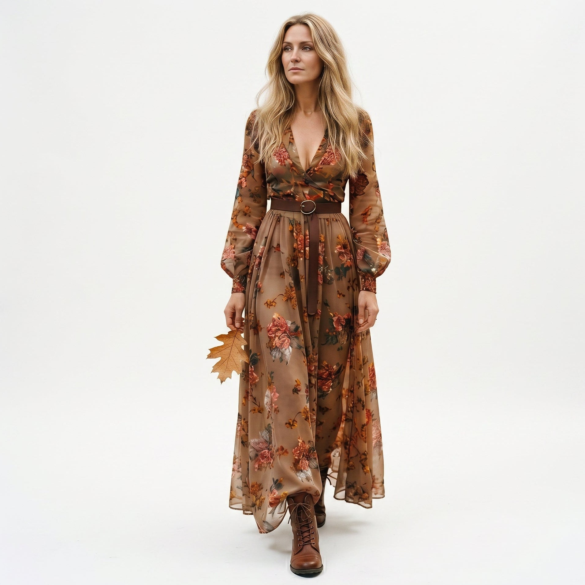 Maria | Boho Embroidered Tiered Long Sleeve Belted Maxi Dress