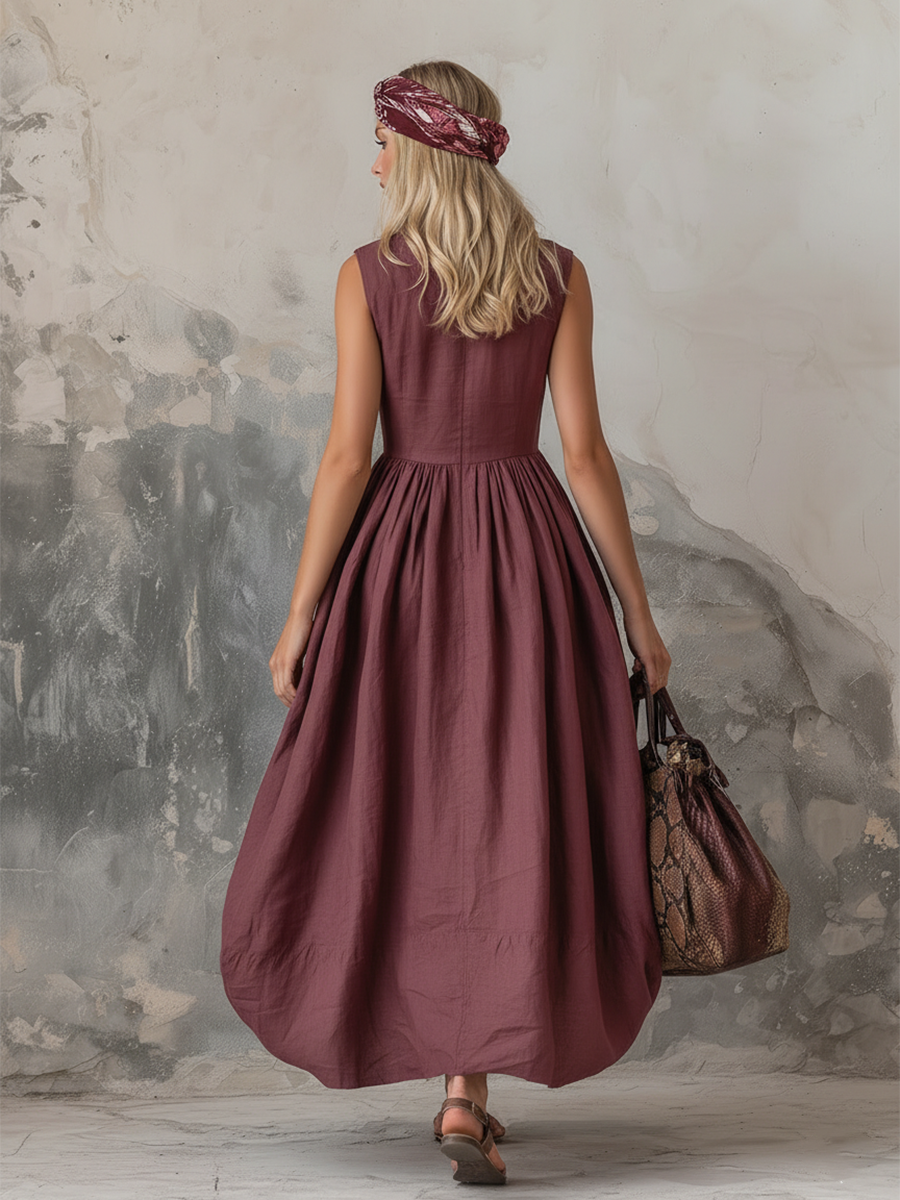 Valentina | Linen Sleeveless Button-Down A-Line Maxi Dress