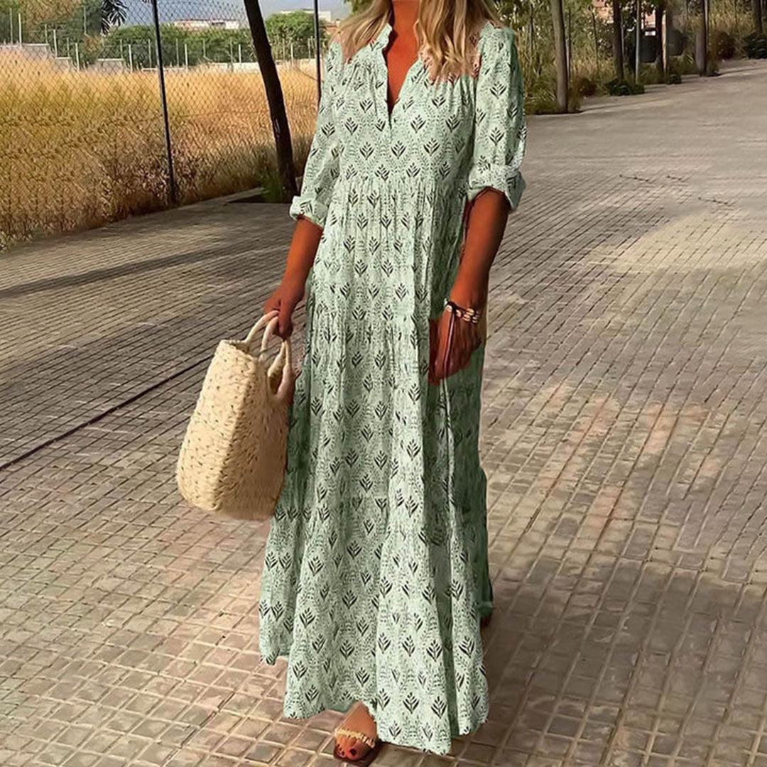 Sabrina | Boho V Neck Tiered Long Sleeve Maxi Dress