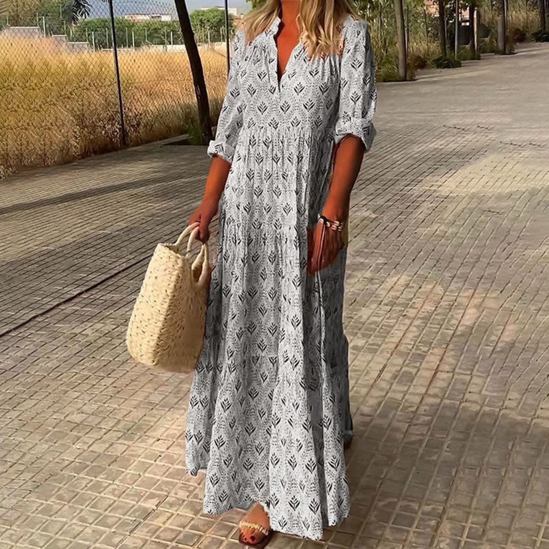 Sabrina | Boho V Neck Tiered Long Sleeve Maxi Dress