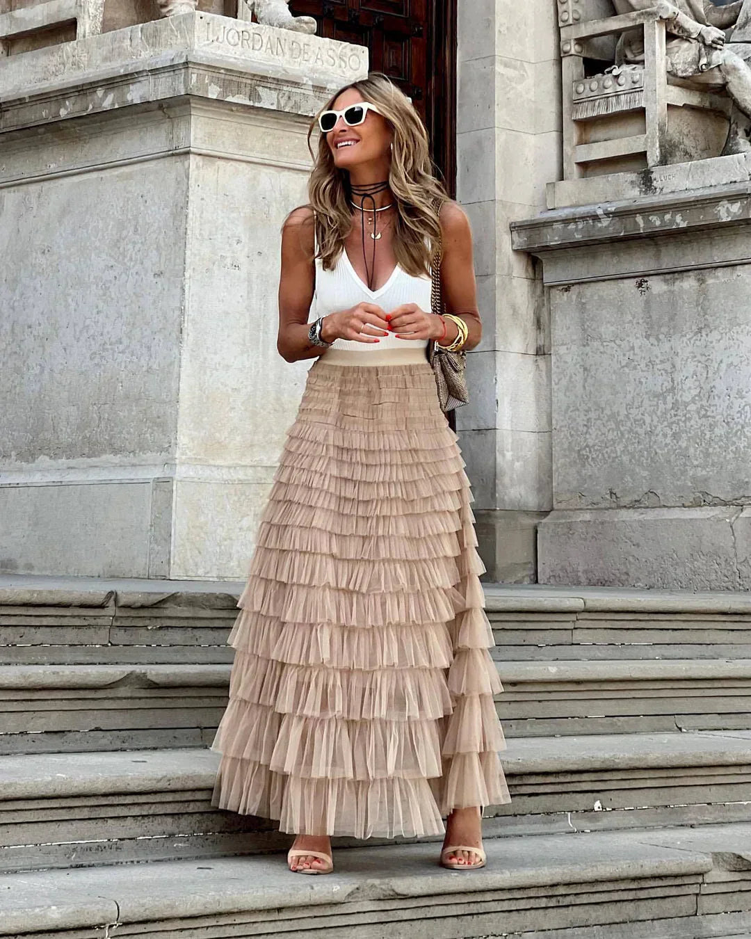 Serelise | Ruffle Tiered Tulle Maxi Skirt