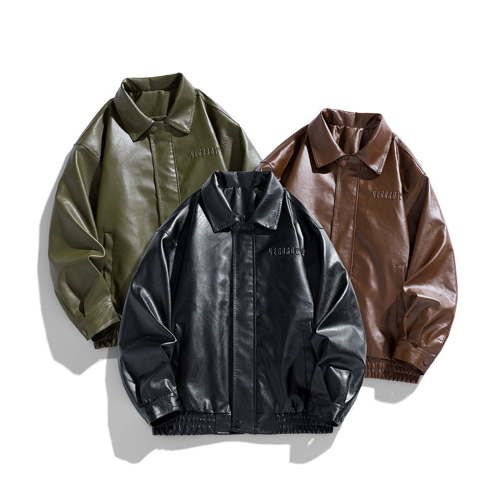 Mason | Men's Leather Zip Up Collared Bomber Jacket