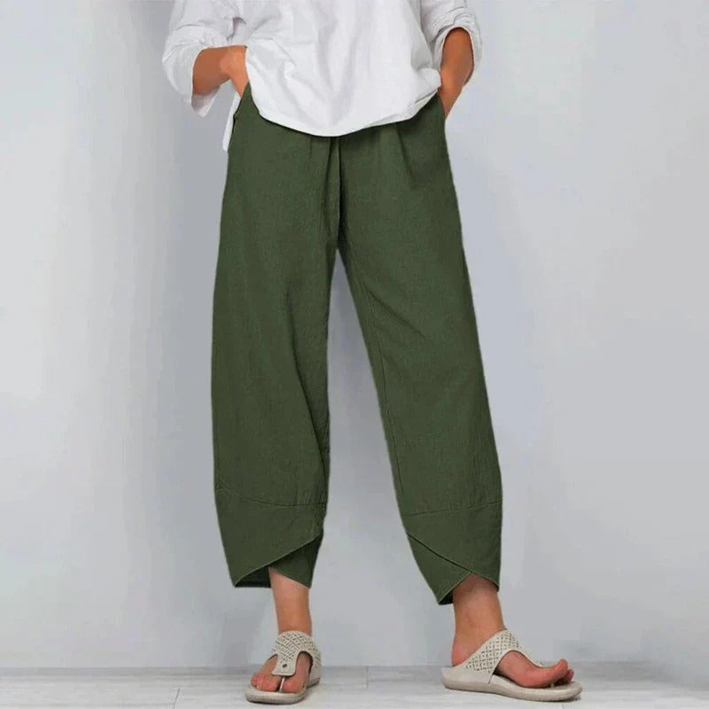 Sorella | Relaxed Fit Linen Wide Leg Cropped Trousers