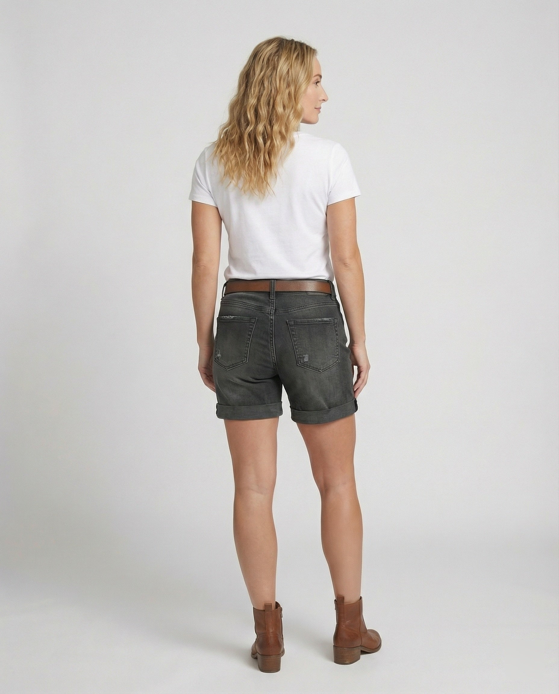 Isla | Women's High-Waist Distressed Button-Fly Cuffed Denim Shorts