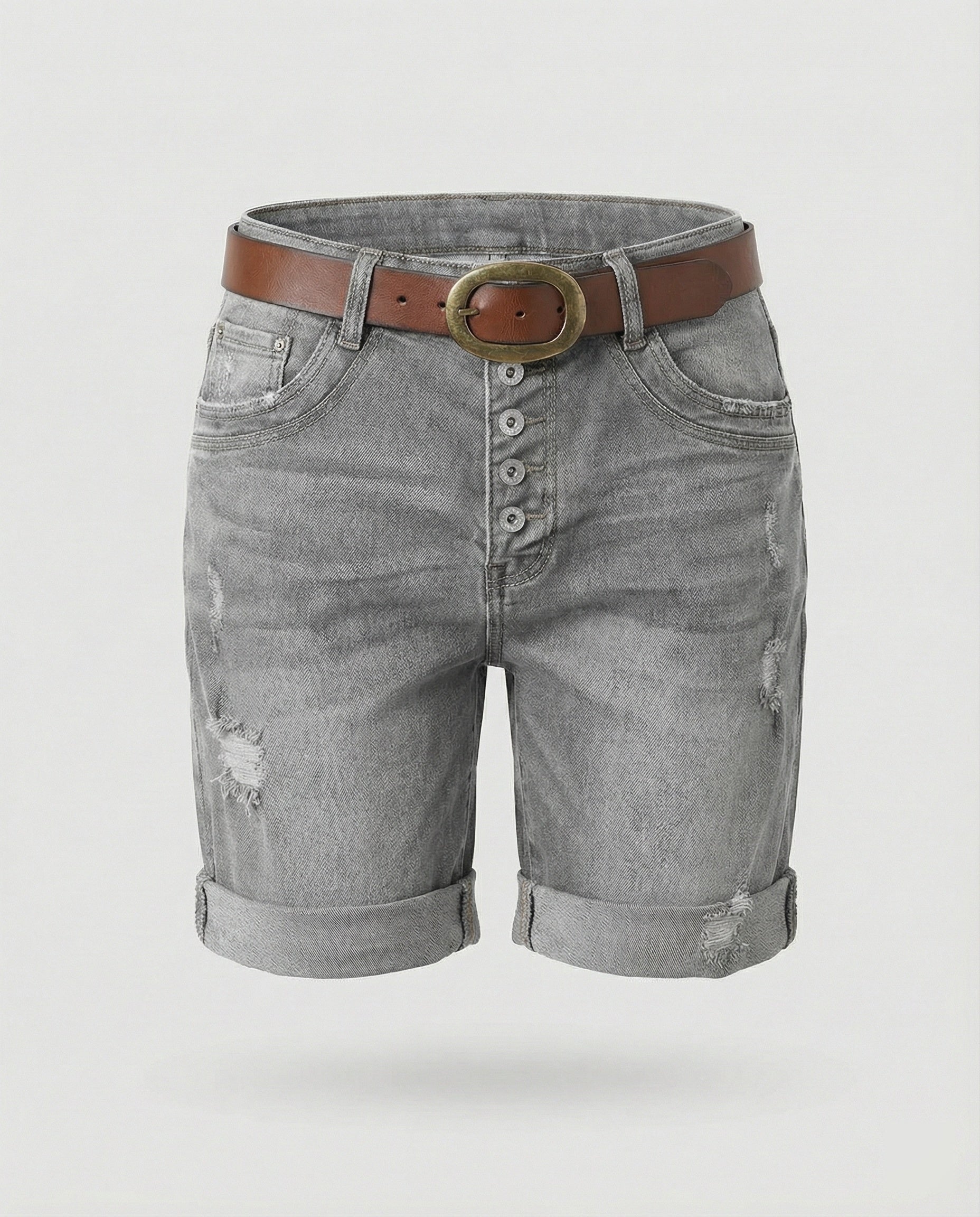 Isla | Women's High-Waist Distressed Button-Fly Cuffed Denim Shorts