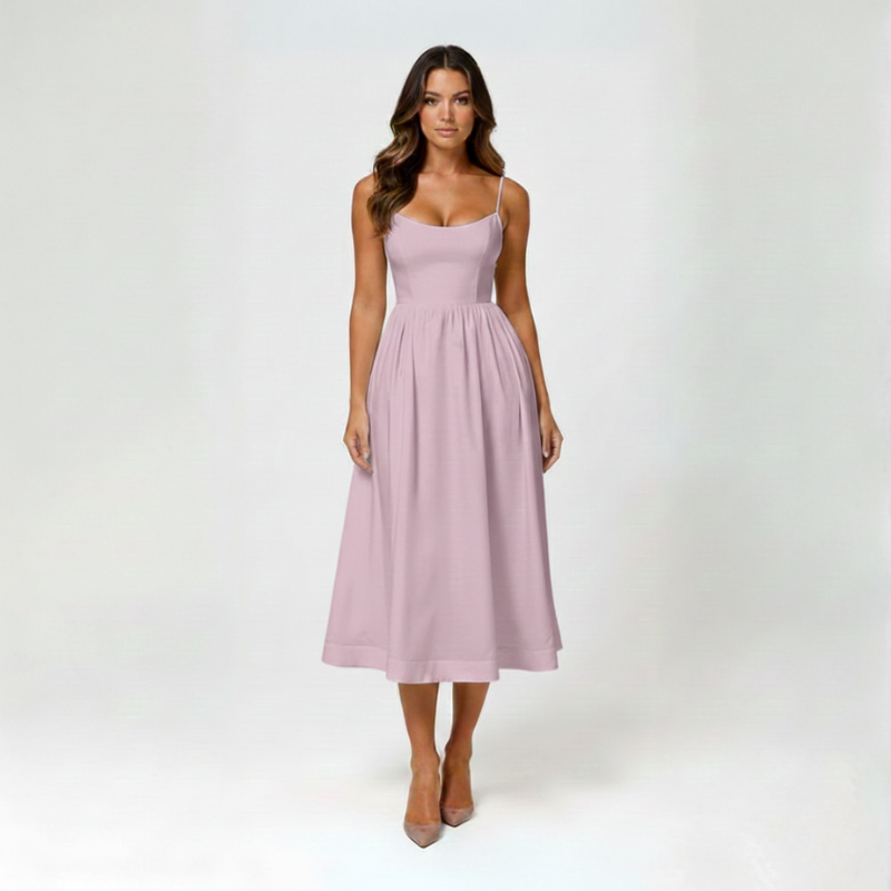 Alina | Cupped Spaghetti Strap Pleated Midi Dress