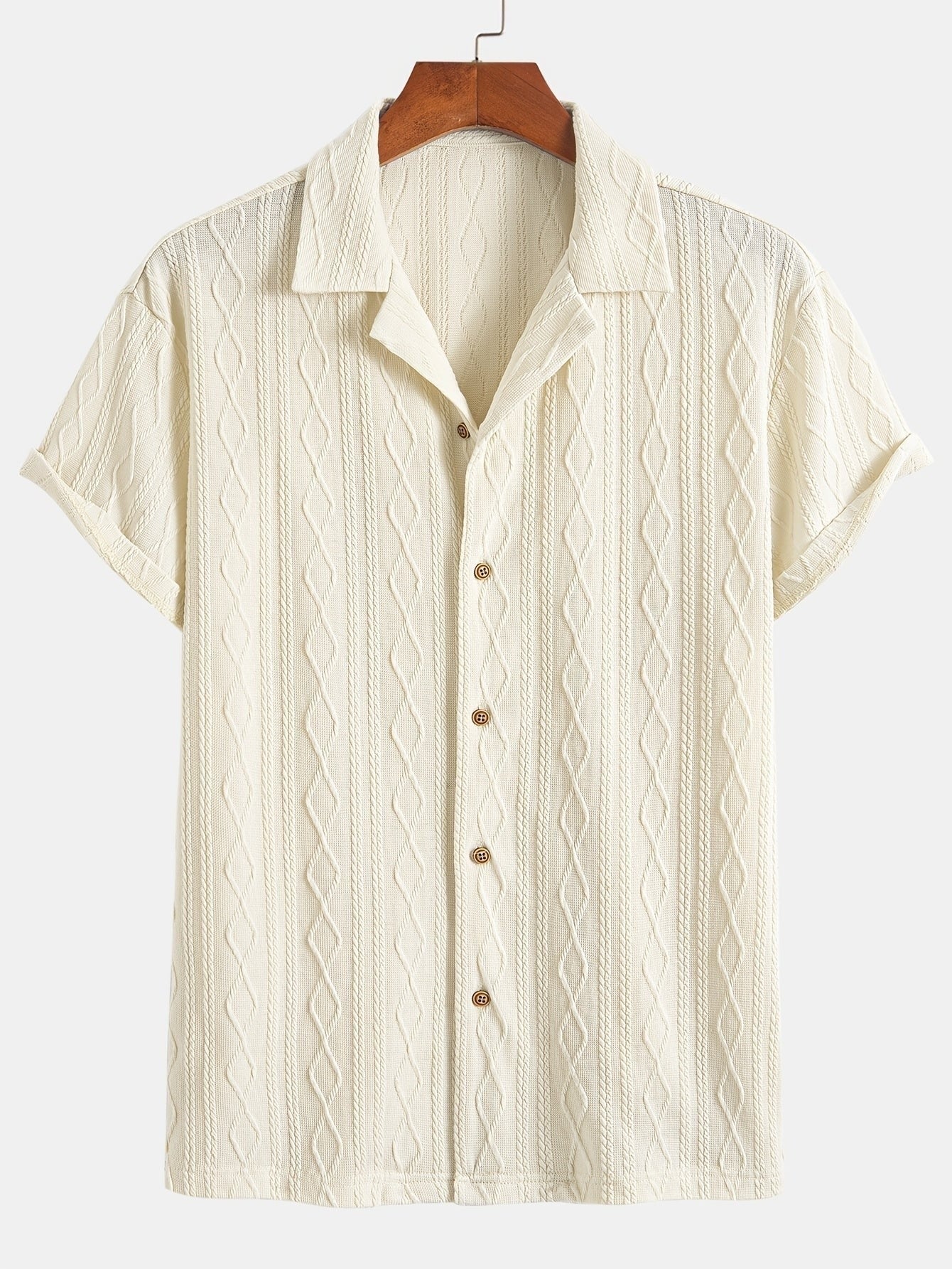 Marlon | Men's Cable Knit Short Sleeve Button Up Shirt