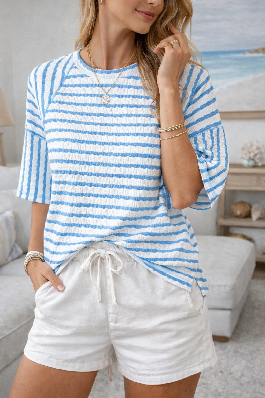 Naomi | Relaxed Striped Short Sleeve Crop Top