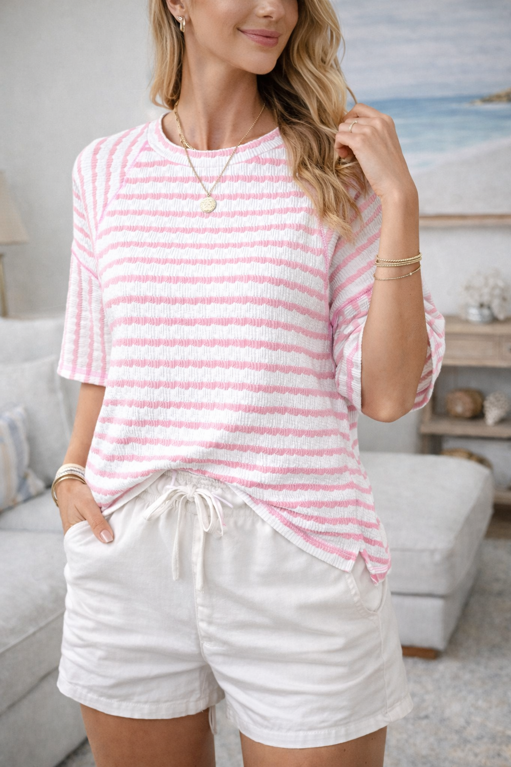 Naomi | Relaxed Striped Short Sleeve Crop Top