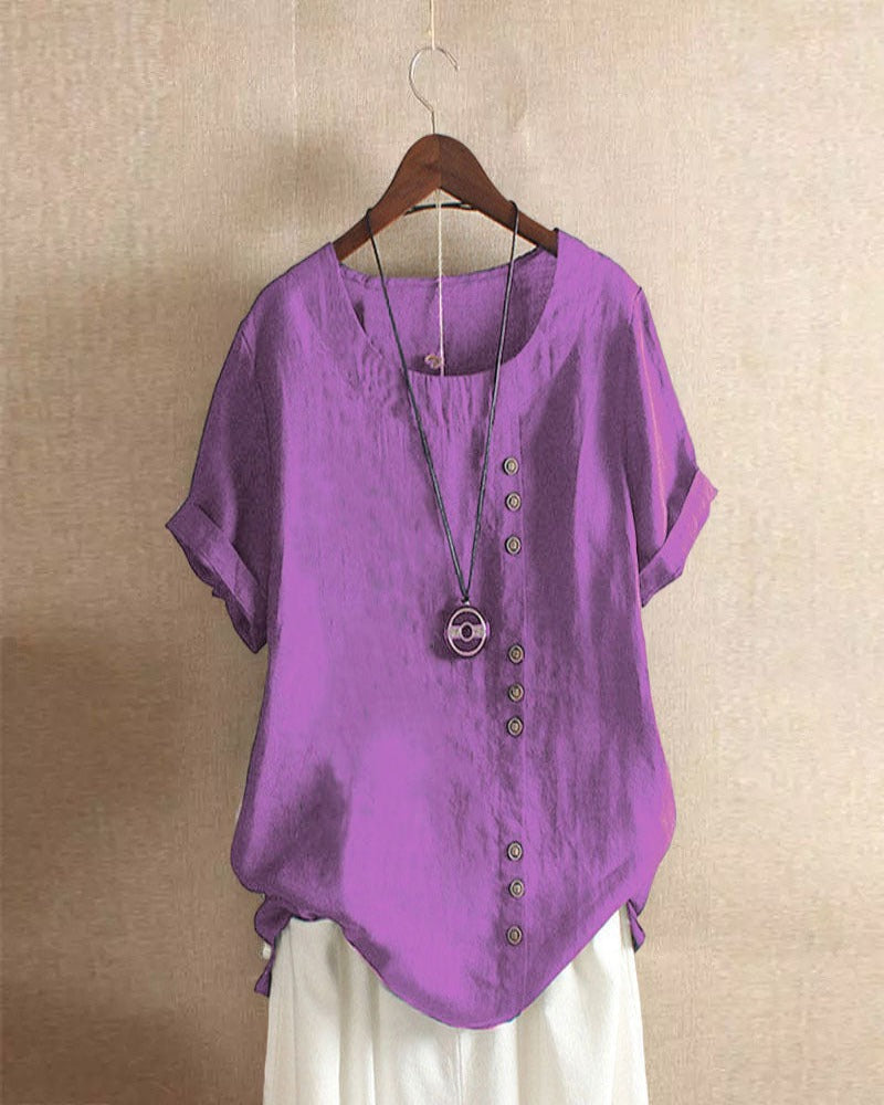 Beatrice | Women's Linen Button Detail Short Sleeve Blouse