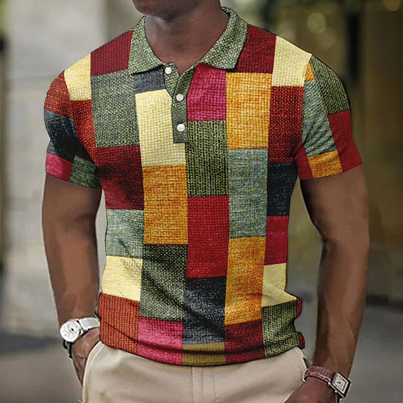 Elias | Men's Color Block Patchwork Short Sleeve Polo Shirt